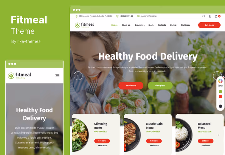 Tema Fitmeal para serviço de entrega de comida saudável