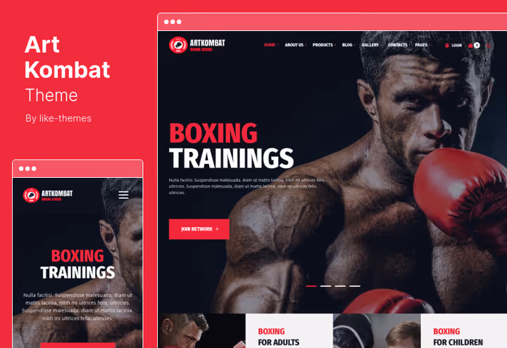ArtKombat-tema, bokseklubb-nettsted på WordPress