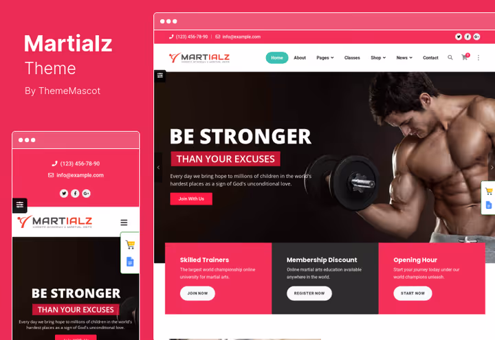 Martialz-tema, karateakademi på WordPress