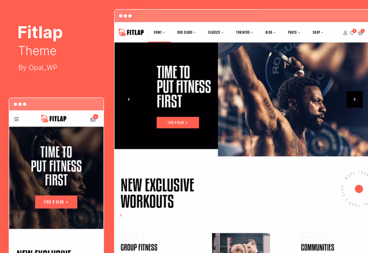 Fitlap-tema, treningssenter-nettsted med butikk på WordPress