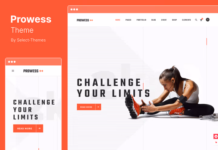 Prowess-tema, idrettslag-nettsted med timeplan på WordPress