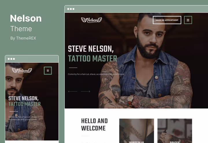 Ecrã principal do tema Nelson para estúdio de tatuagem