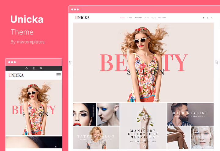 Design responsivo do tema Unicka em telemóvel