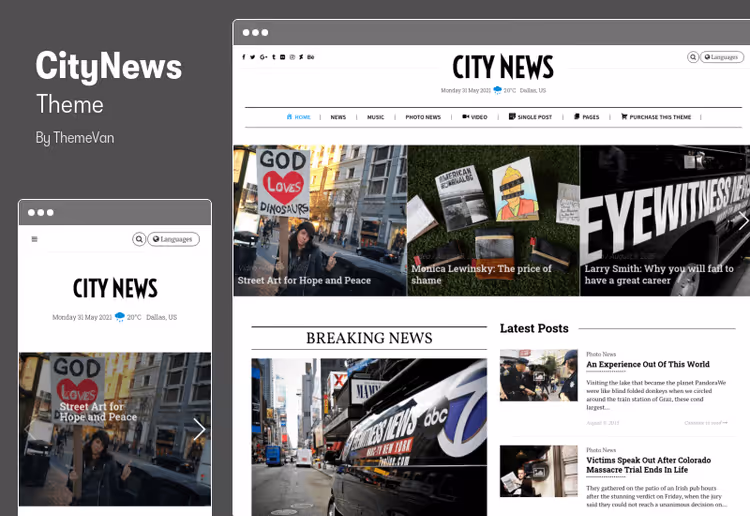 CityNews theme homepage with minimalist typography