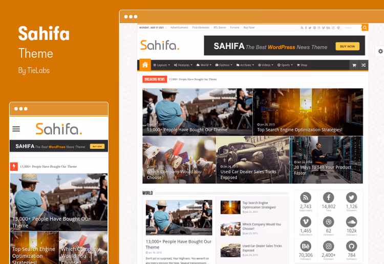 Sahifa theme homepage with infinite scroll news feed