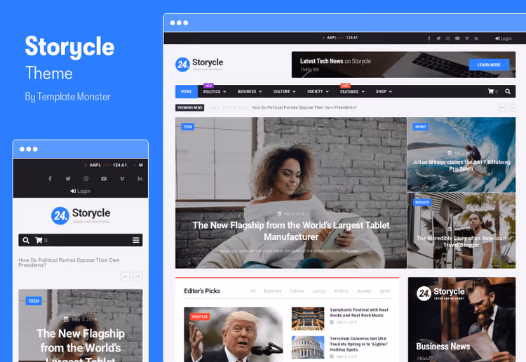 Storycle theme homepage with Elementor and clean layout