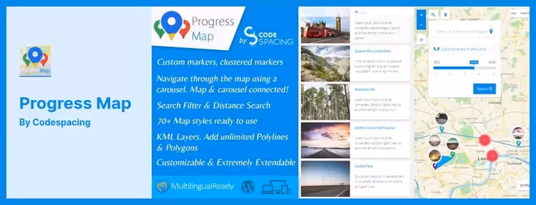 Progress Map med lokasjonskarusell