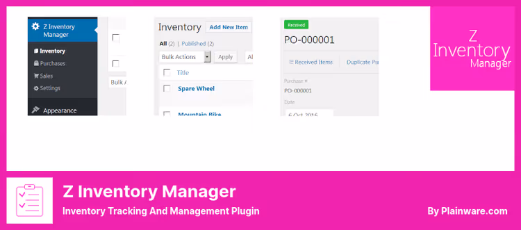Product list in PlainInventory dashboard
