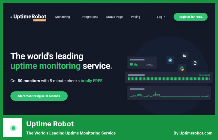 Дашборд Uptime Robot со списком активных мониторов и статусами