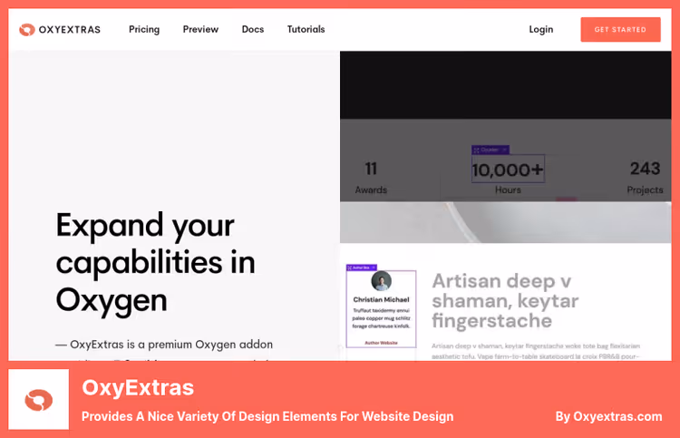 OxyExtras components in Oxygen Builder interface
