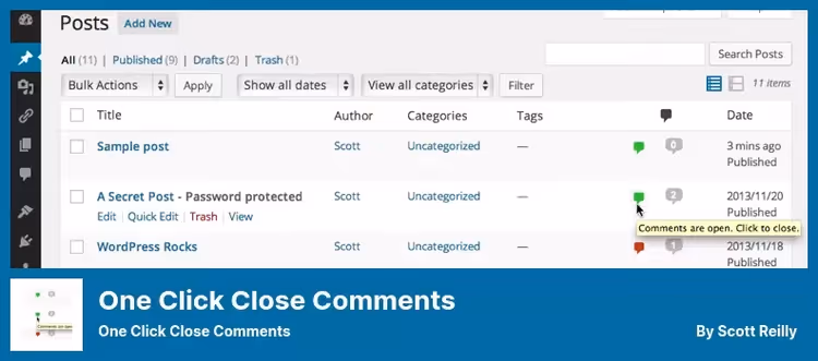 Indicador de estado de comentário no admin do WordPress com um clique