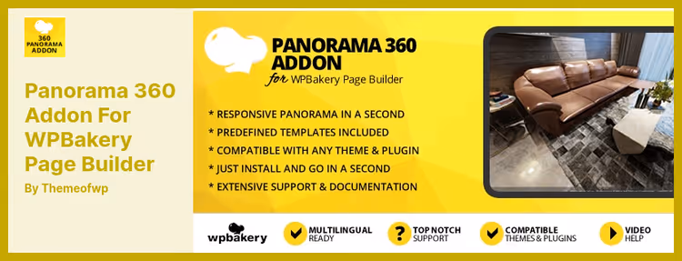 Addon Panorama 360 para WPBakery Page Builder com cena panorâmica
