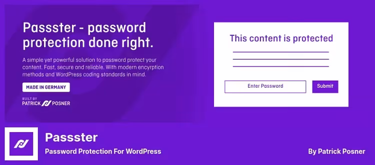 Інтерфейс налаштування захисту паролем плагіна Passster