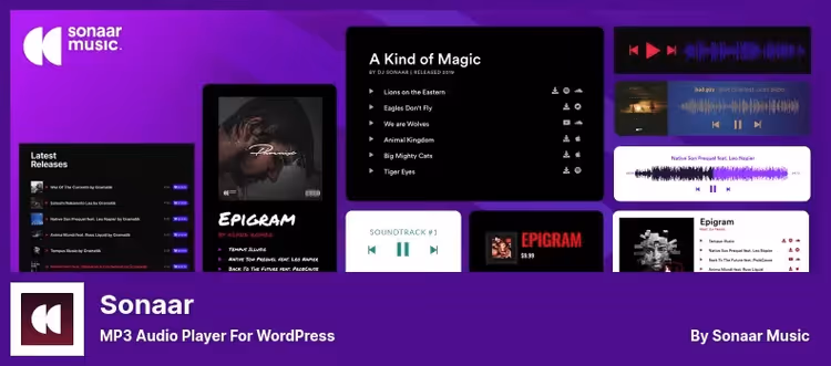 Leitor Sonaar com forma de onda e capa de álbum