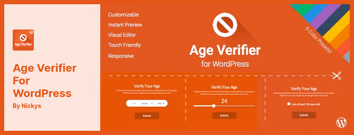 Age Verifier for WordPress vanusevärava visuaalne redaktor