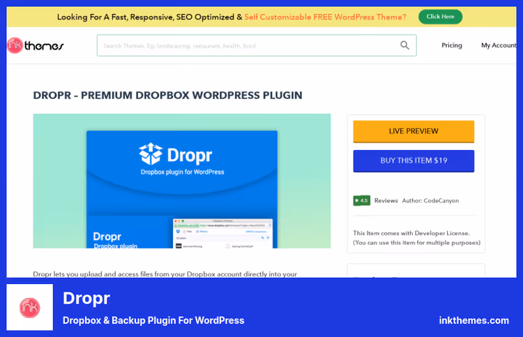 Interface do plugin Dropr para inserir ficheiros do Dropbox