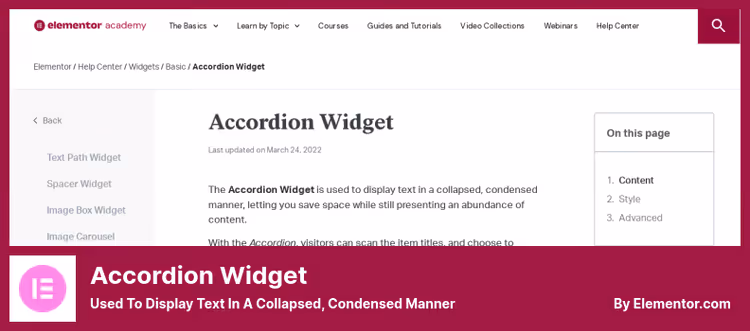 Accordion widget in Elementor