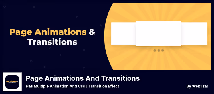 Page Animations And Transitions plugin seadistuspaneel üleminekuefektide valikuga