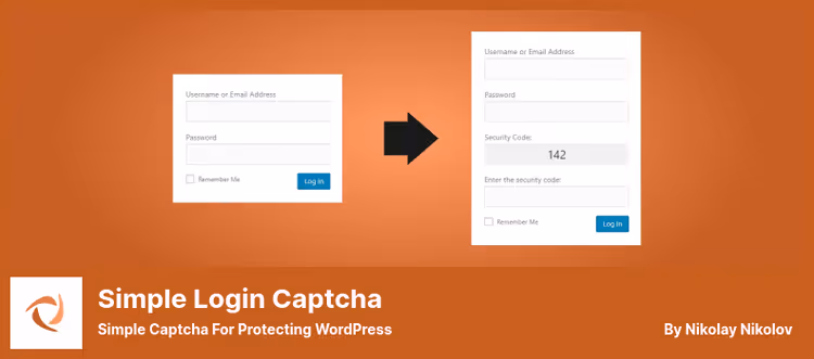 WordPress login form with a three-digit Simple Login Captcha code