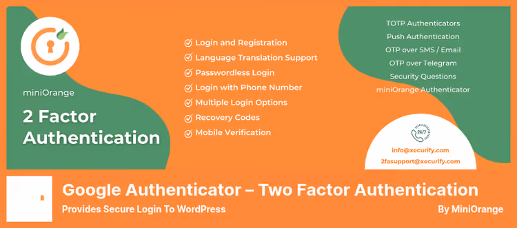 miniOrange 2FA, oppsett av tofaktorautentisering i WordPress