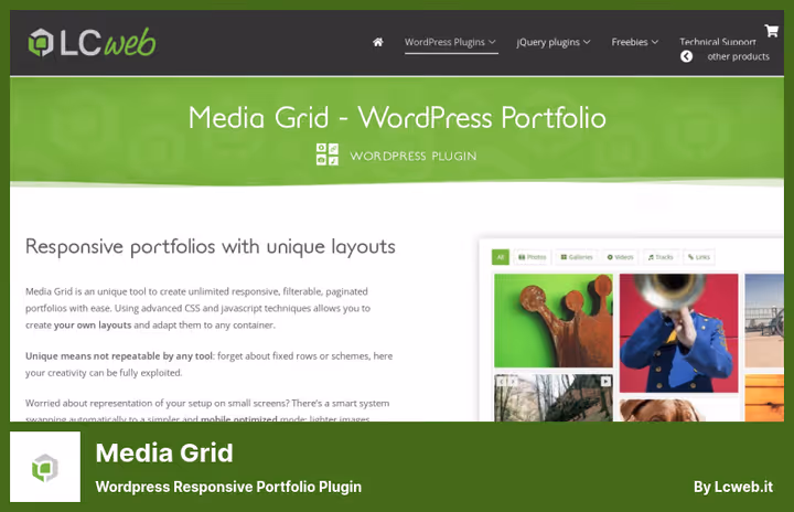 Media Grid, gratis murrutenett for medieportefølje WordPress