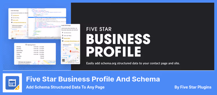 Ettevõtte kontaktkaart Schema märgendusega Five Star Business Profile pluginas