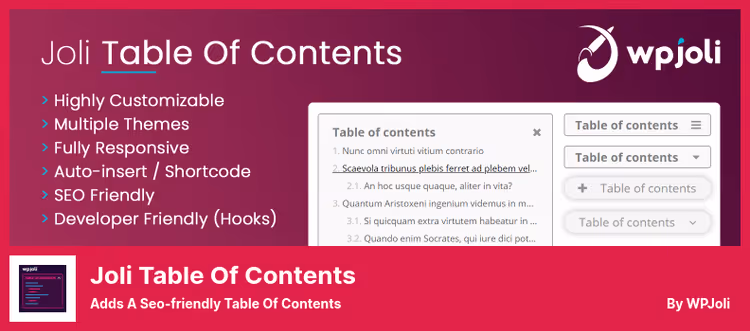 Joli Table of Contents pluginens utseendeinnstillinger