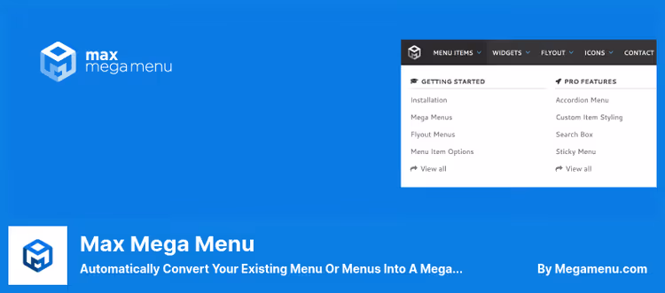Max Mega Menu settings interface in WordPress admin