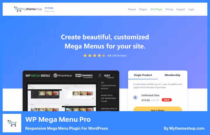 WP Mega Menu Pro with category layout and widgets in menu