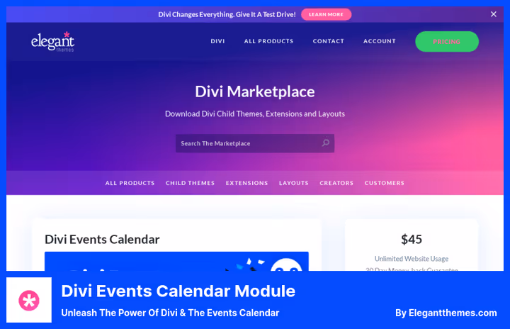 Divi sündmuste kalendrimooduli sündmuste ruudustik Visual Builderis