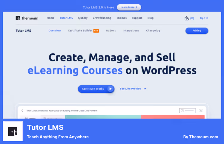 Tutor LMS-kursadministrasjonspanel med analyse