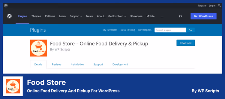 Food ordering interface in the Food Store plugin