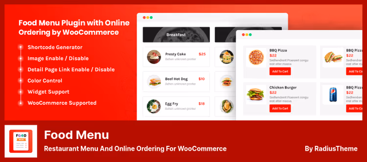 Restaurant menu grid in the Food Menu plugin