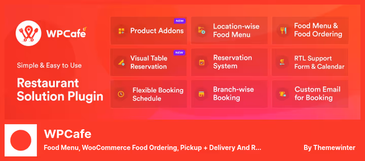 WPCafe menu and ordering page for WordPress