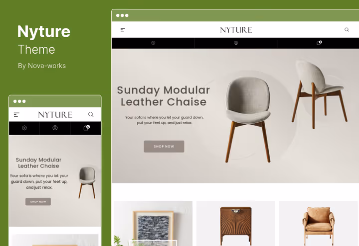 Nyture theme showcase with home and decor products