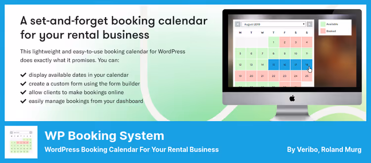 Calendário de reservas do WP Booking System no WordPress