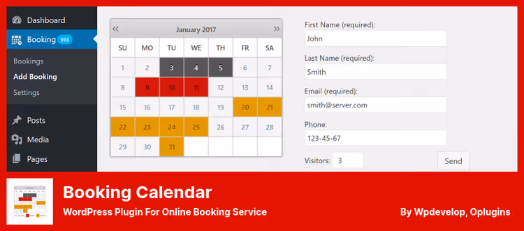 Calendário de disponibilidade do Booking Calendar para alugueres