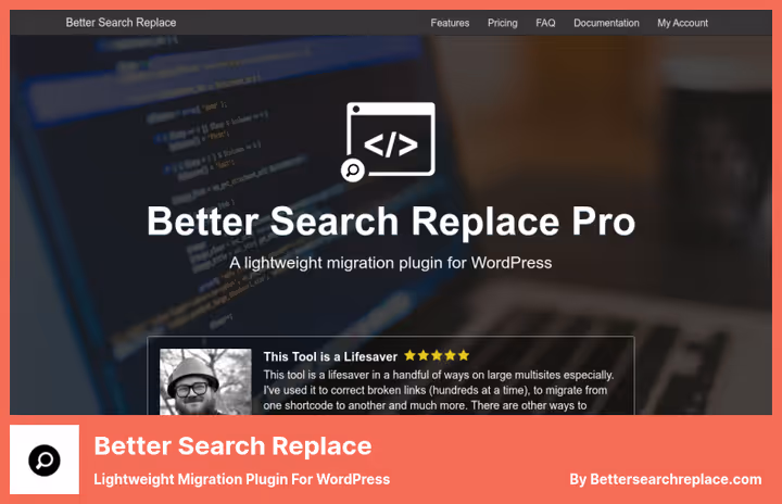Інтерфейс пошуку та заміни Better Search Replace в адмінці WordPress