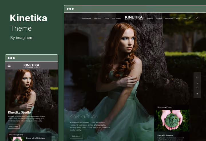 Тема Kinetika, полноэкранная фотография с мультиязычностью