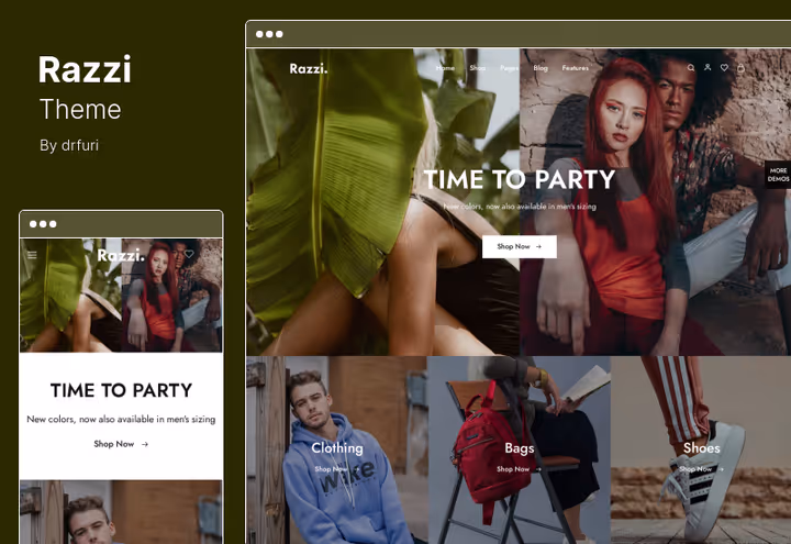 Тема Razzi, WooCommerce-тема для модного мультиязычного магазина