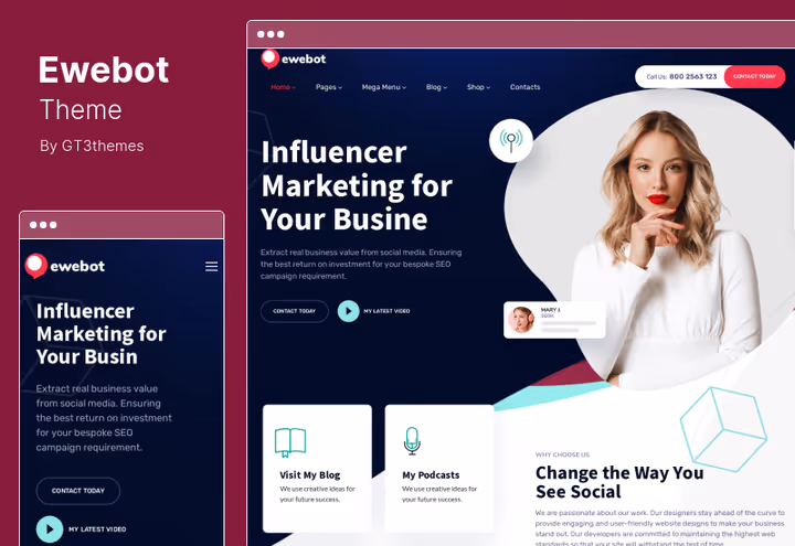 Главная страница темы Ewebot с портфолио SEO-агентства