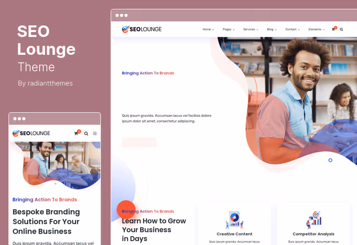 Демо темы SEO Lounge с мега-меню и блоками контента