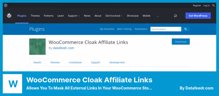 Configurações de mascaramento de links externos do WooCommerce Cloak Affiliate Links