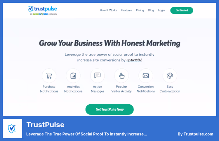 TrustPulse sosial bevis-melding på nettbutikkside