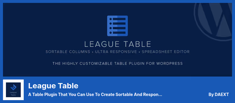League Table sports league table with sorting