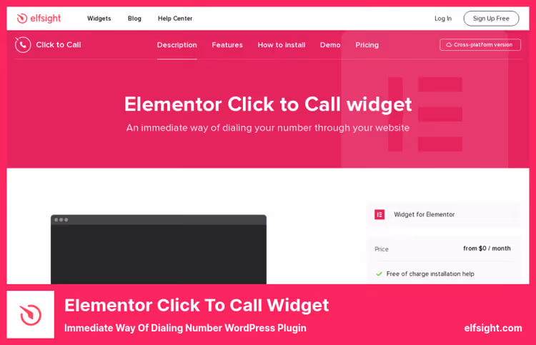 Elfsight Klikk for å ringe-widget på et WordPress-nettsted