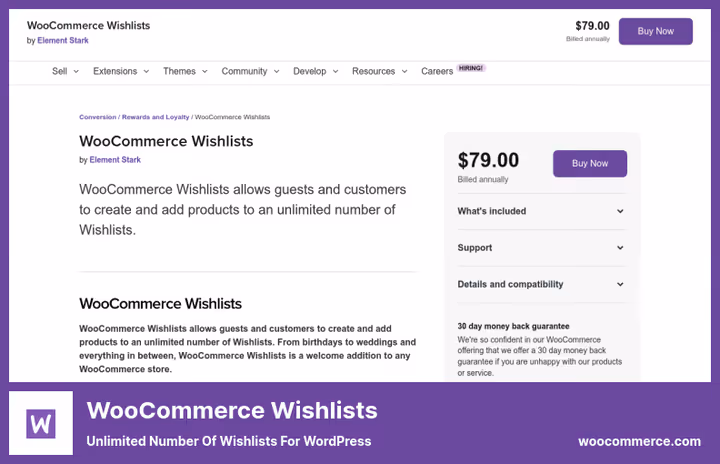 Офіційний плагін WooCommerce Wishlists на сторінці магазину