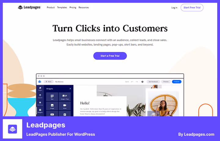Construtor de landing pages Leadpages com formulário de captação de leads
