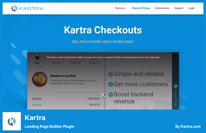 Painel da plataforma Kartra com ferramentas de funis e email