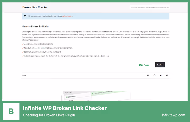 Painel do InfiniteWP com secção de links quebrados